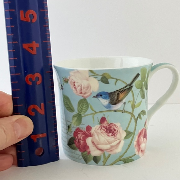 Blue Bird perched on Floral Roses Coffee/Tea Mug, Fine Bone Tea Cup - Picture 10 of 12